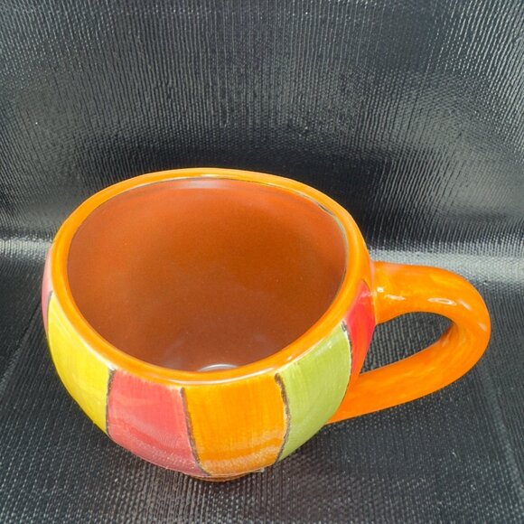 Pier 1 Wavy Stripe Pattern Coffee Mug Cup Set 2 Mugs Cups Oval Multicolored Mugs - Picture 7 of 9